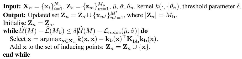 Algorithm 1: Vegas Inducing Point Selection (VIPS).