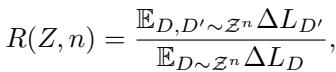 Equation defining OSGR as the ratio of expected loss change on test data vs training data.