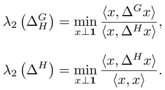 Equation defining the second smallest eigenvalues for the generalized and normalized Laplacians.