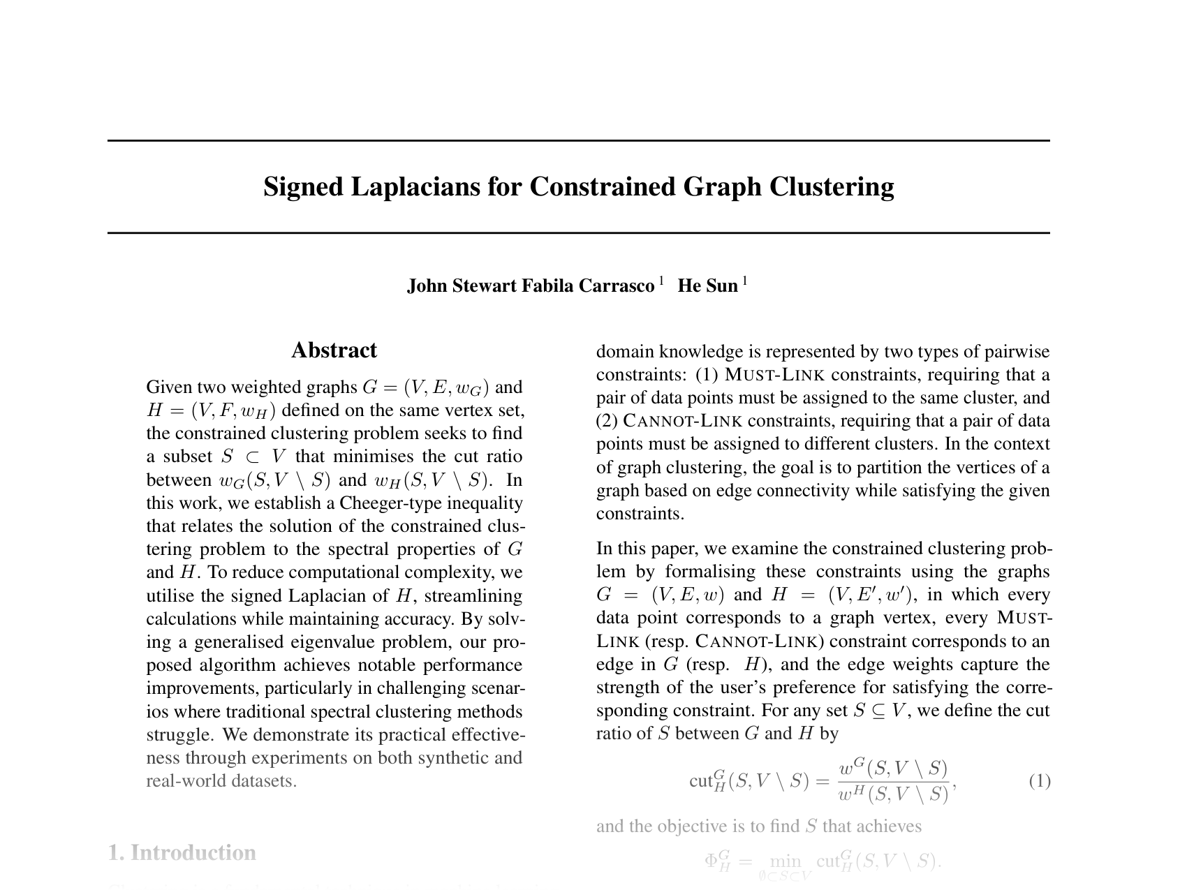 [Signed Laplacians for Constrained Graph Clustering 🔗](https://openreview.net/pdf?id=MHaSq1LlTe)