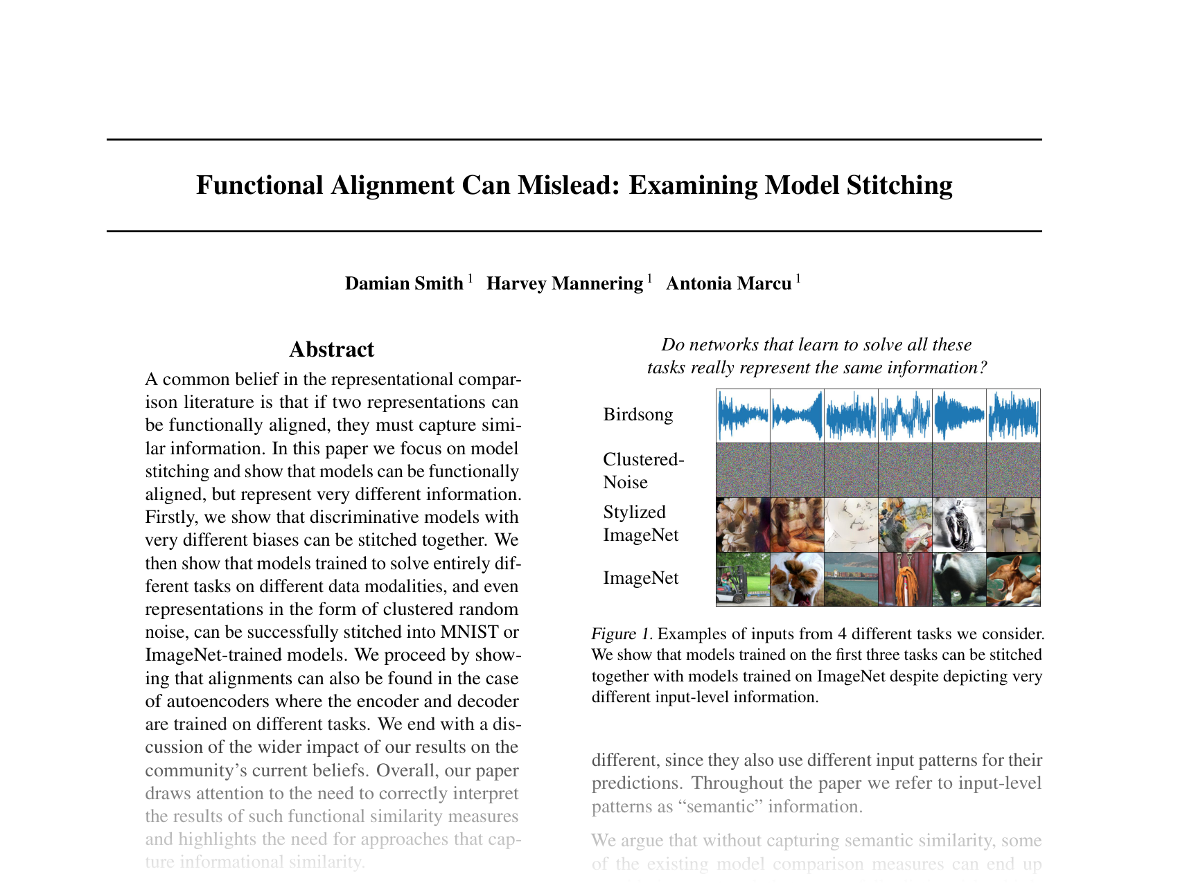 [Functional Alignment Can Mislead: Examining Model Stitching 🔗](https://openreview.net/pdf?id=glLqTK9En3)