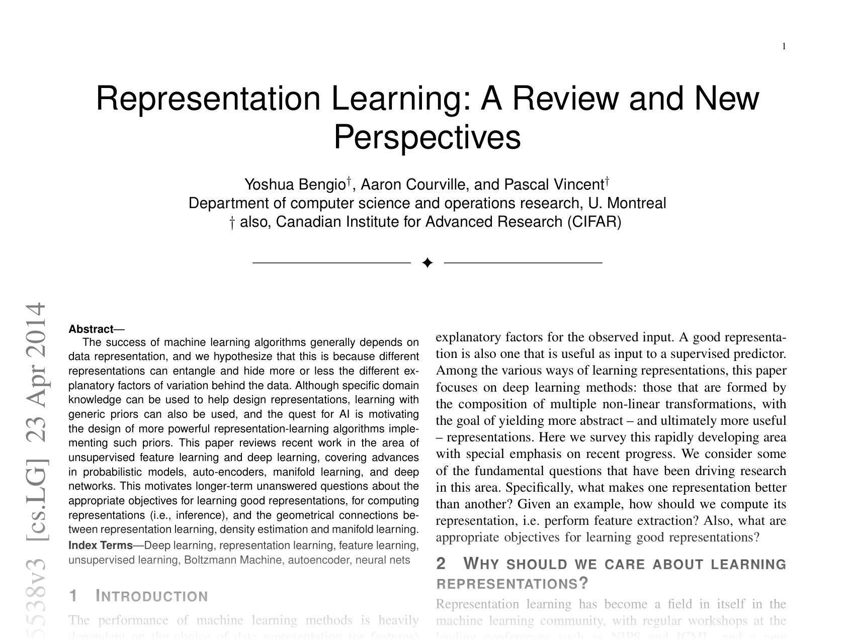 [Representation Learning: A Review and New Perspectives 🔗](https://arxiv.org/abs/1206.5538)