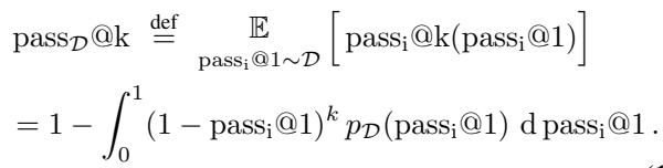 Aggregate pass rate definition as an expectation over the distribution.