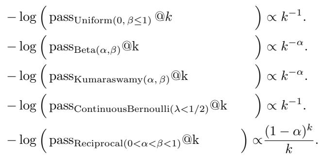 Table of distributions and their resulting scaling laws.