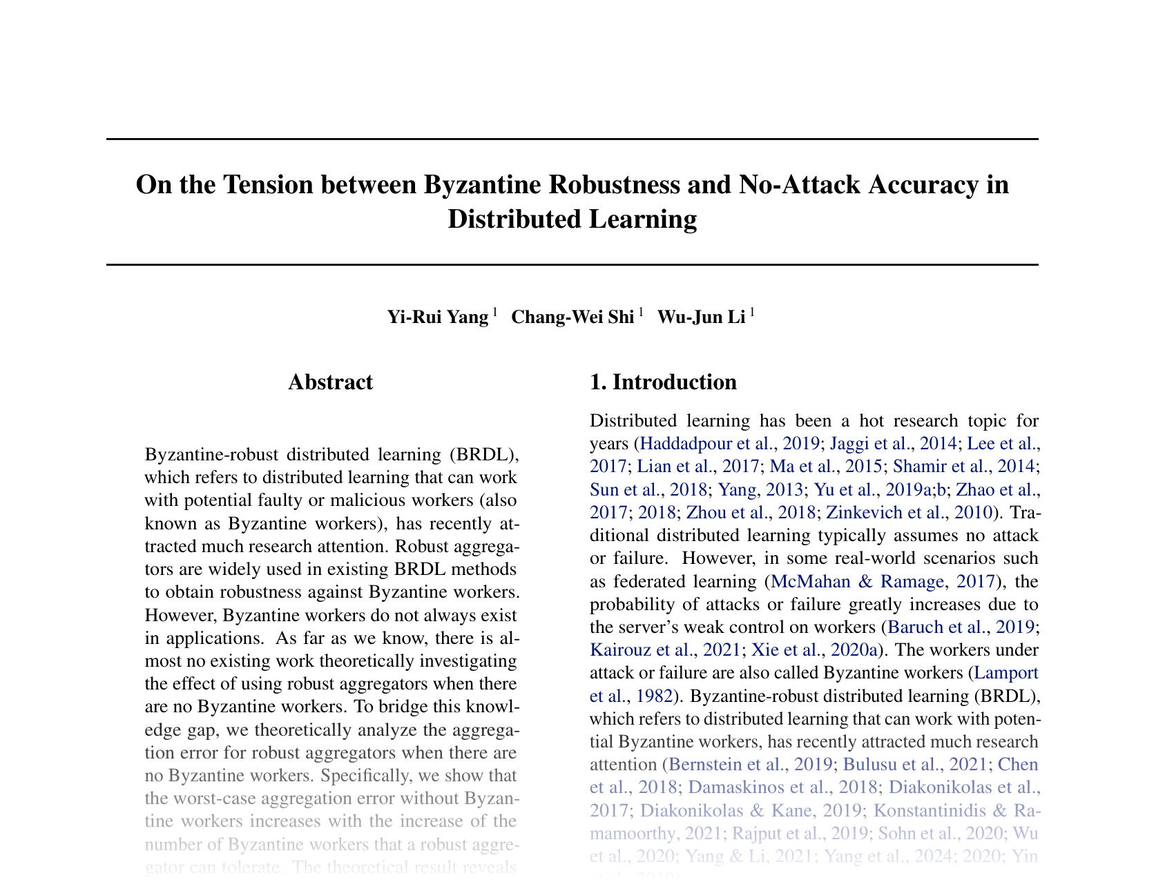 [On the Tension between Byzantine Robustness and No-Attack Accuracy in Distributed Learning 🔗](https://openreview.net/pdf?id=zU4VCPHYRC)