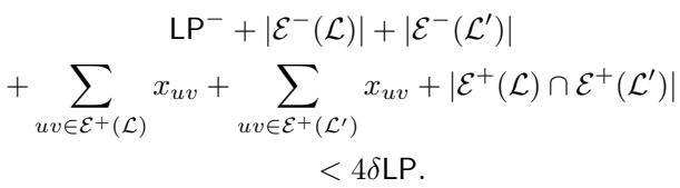 Combined inequality showing the sum of errors is less than 4 delta LP.