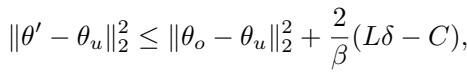 Equation: Upper bound on the difference between the unlearned parameters and the retrained parameters.