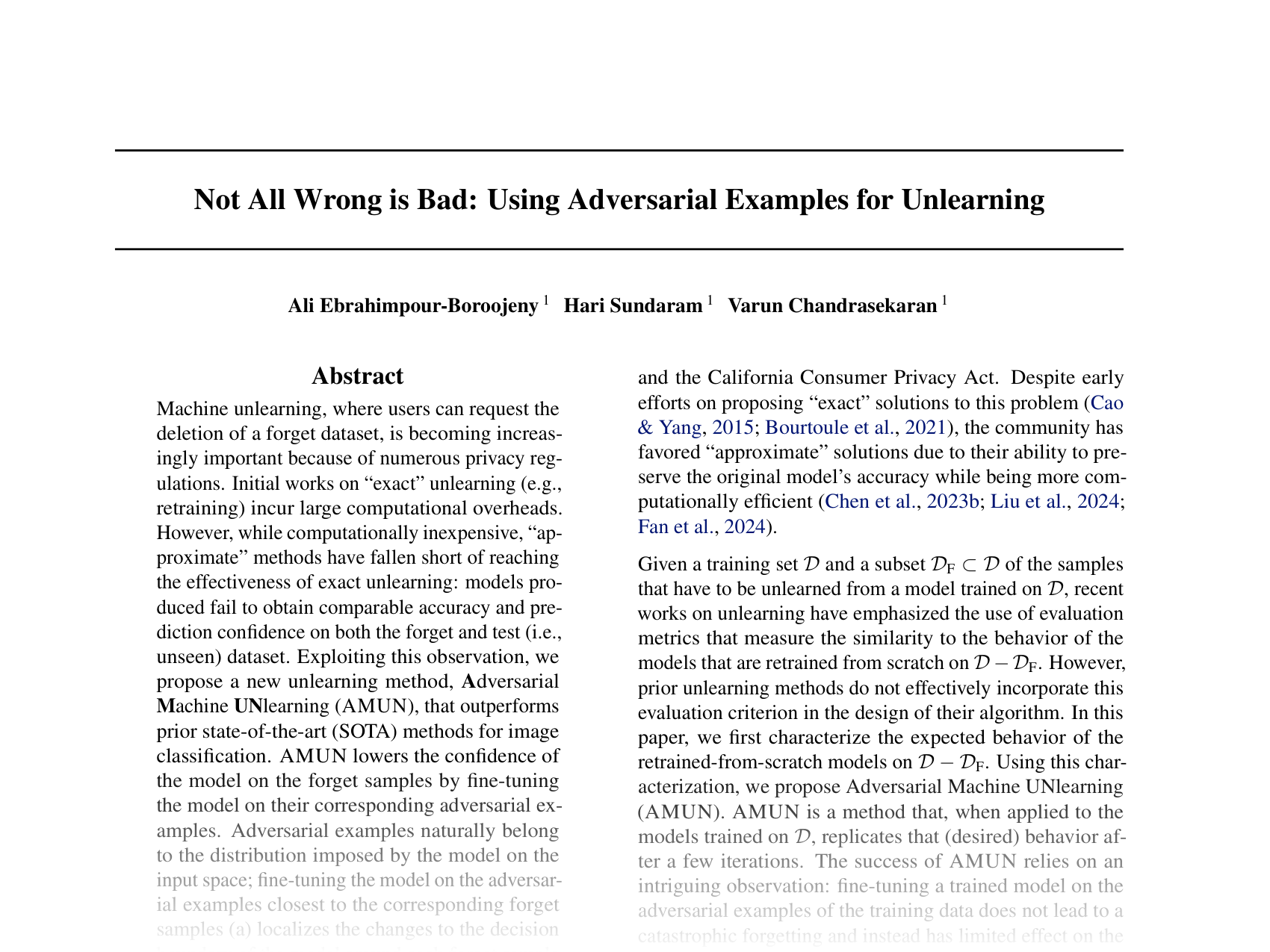 [Not All Wrong is Bad: Using Adversarial Examples for Unlearning 🔗](https://openreview.net/pdf?id=BkrIQPREkn)