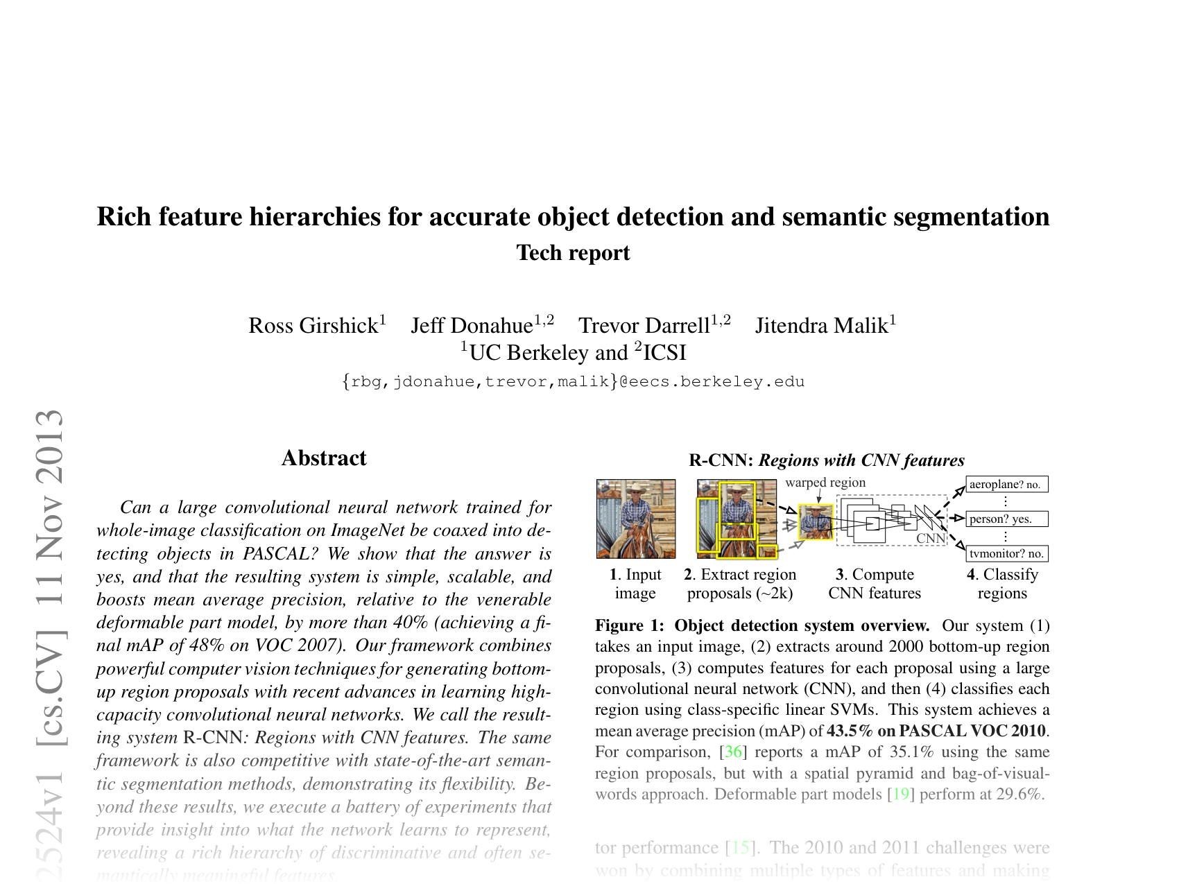 [Rich feature hierarchies for accurate object detection and semantic segmentation 🔗](https://arxiv.org/abs/1311.2524)