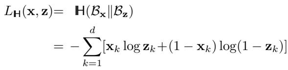 The reconstruction cross-entropy loss function, commonly used for autoencoders with inputs in the [0, 1] range.