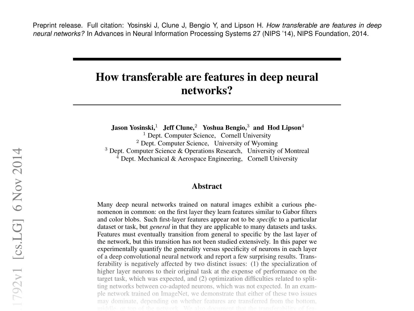 [How transferable are features in deep neural networks? 🔗](https://arxiv.org/abs/1411.1792)