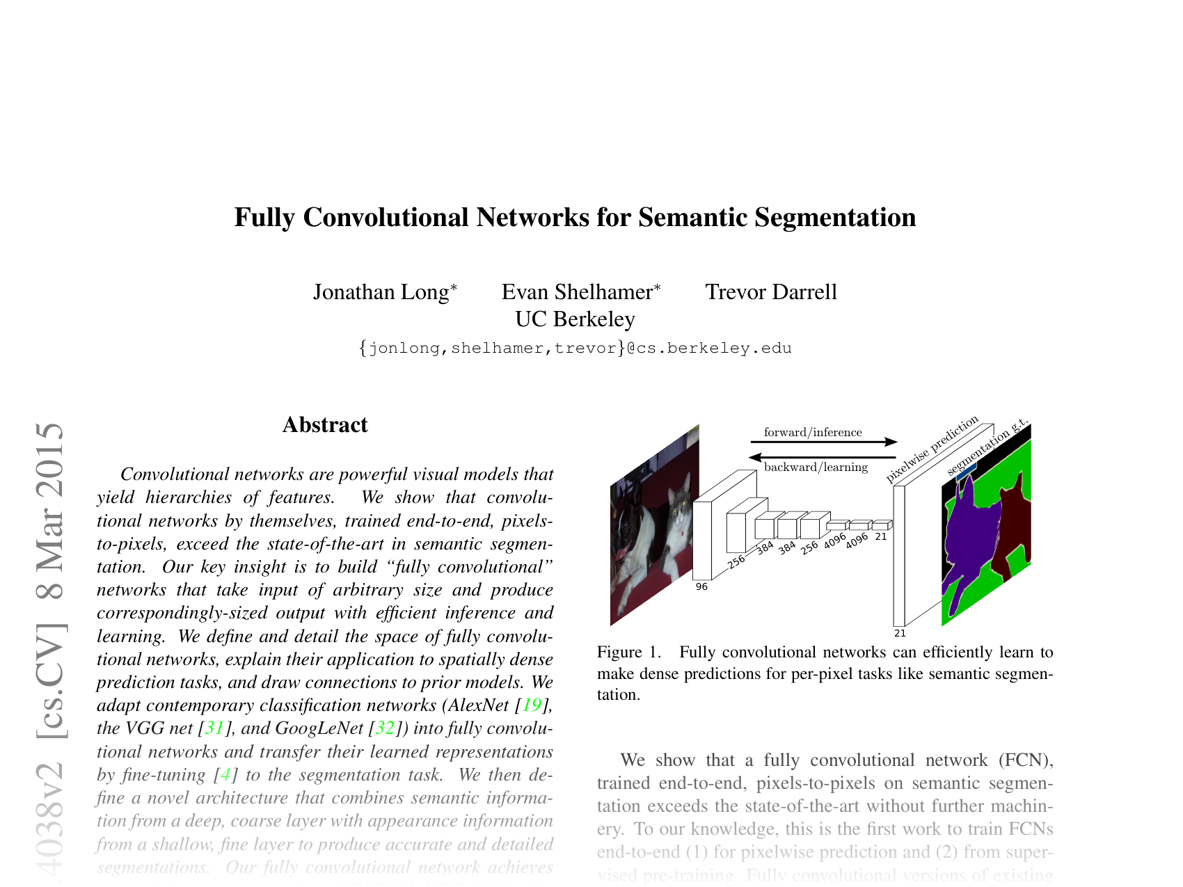 [Fully Convolutional Networks for Semantic Segmentation 🔗](https://arxiv.org/abs/1411.4038)