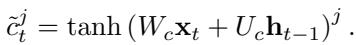 Equation for the new memory content in an LSTM.