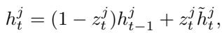 Equation for the final hidden state (h) in a GRU.