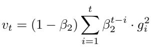 Expanded update rule for the second moment \\(v_t\\).