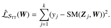 The test-time training loss is the sum of squared errors over the k available training examples from the new task.