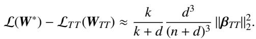 The improvement from TTT is proportional to k/(k+d) and a factor related to the ratio of dimension to context length.