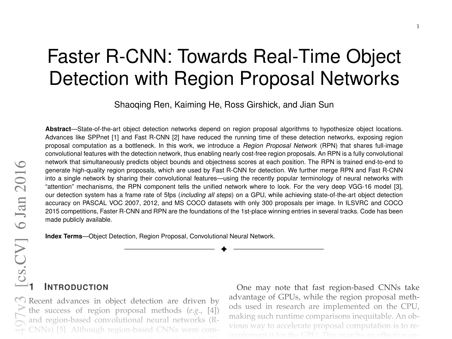 [Faster R-CNN: Towards Real-Time Object Detection with Region Proposal Networks 🔗](https://arxiv.org/abs/1506.01497)