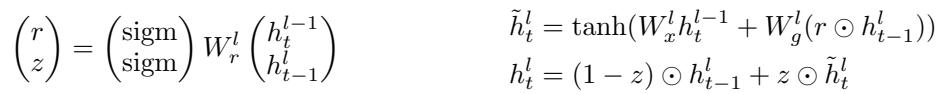 The update equations for a GRU.