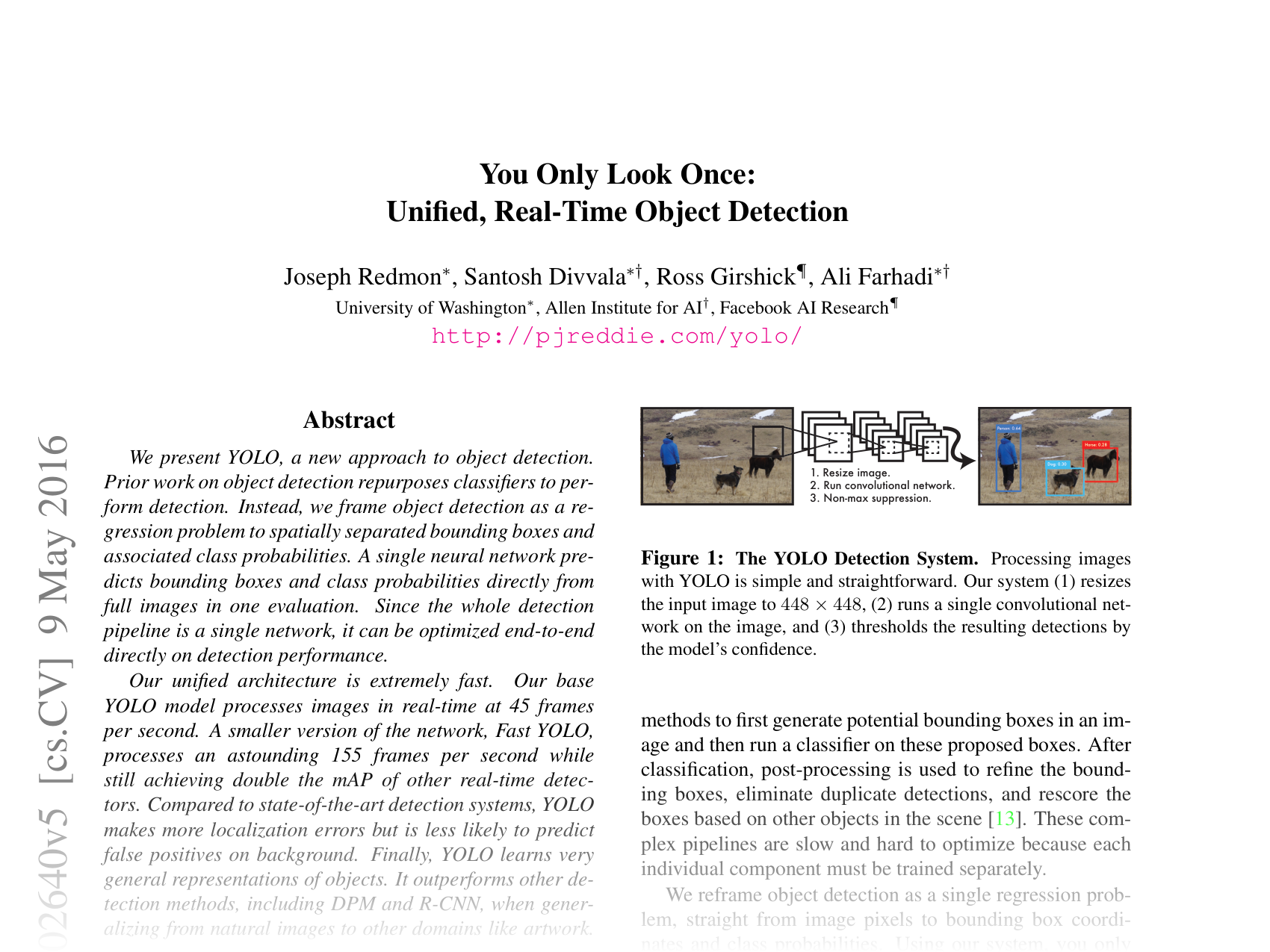 [You Only Look Once: Unified, Real-Time Object Detection 🔗](https://arxiv.org/abs/1506.02640)