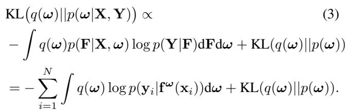 The objective function for variational inference, which balances fitting the data and staying close to the prior.