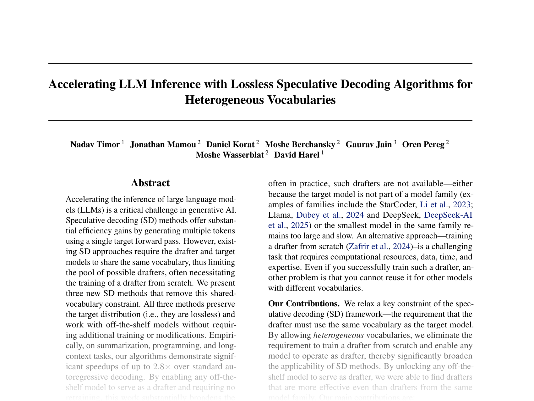 [Accelerating LLM Inference with Lossless Speculative Decoding Algorithms for Heterogeneous Vocabularies 🔗](https://openreview.net/pdf?id=vQubr1uBUw)