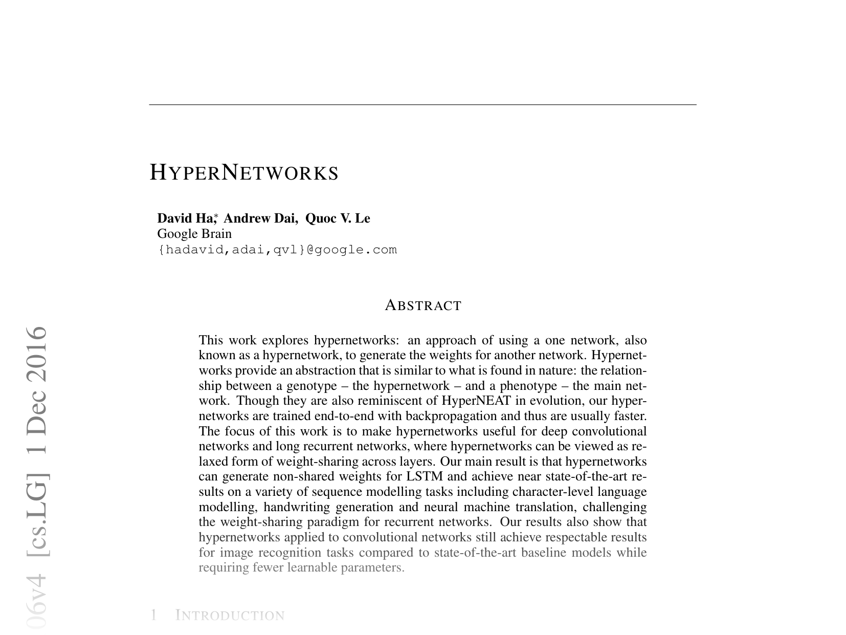 [HyperNetworks 🔗](https://arxiv.org/abs/1609.09106)