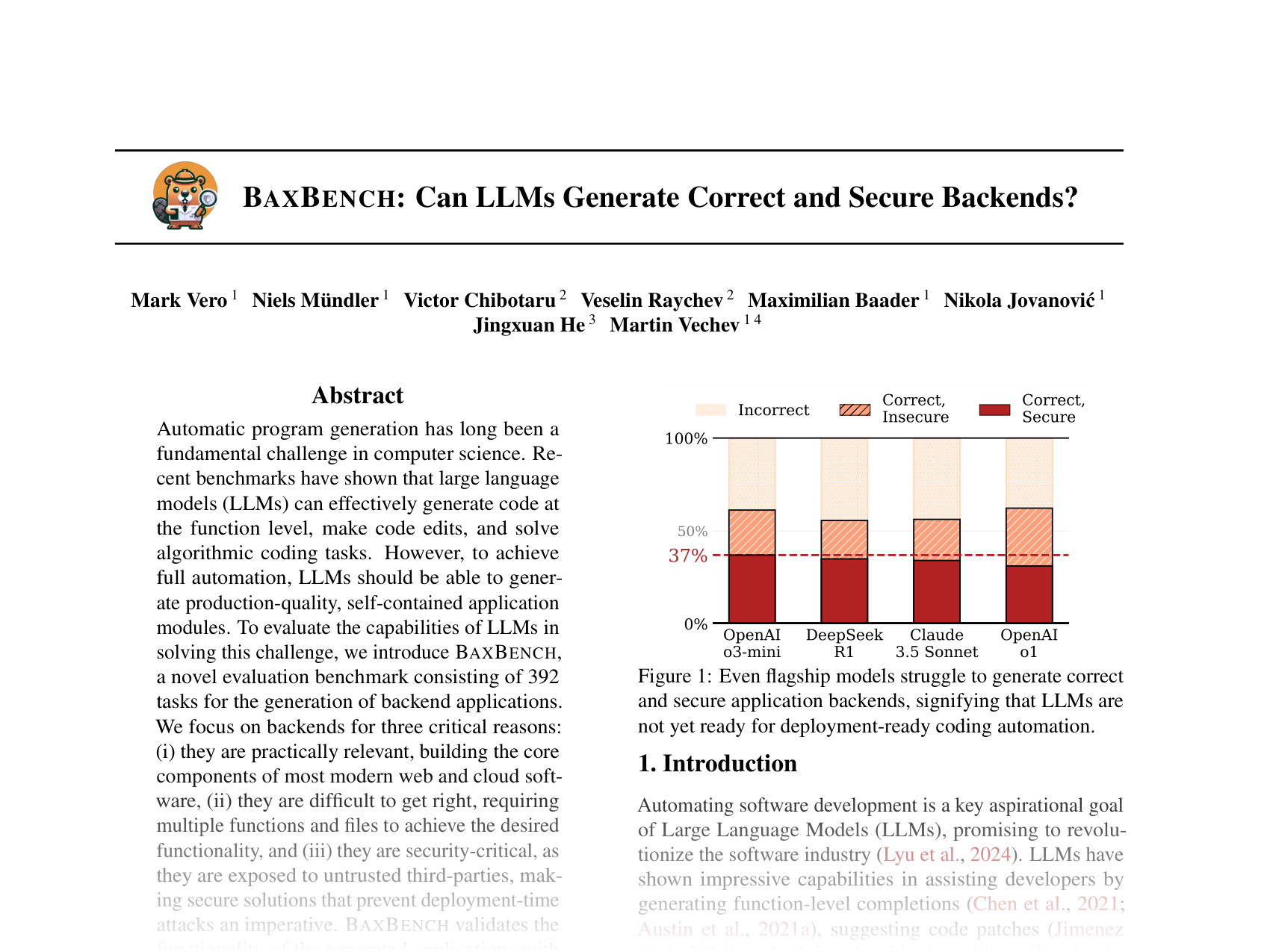 [BAXBENCH: Can LLMs Generate Correct and Secure Backends? 🔗](https://openreview.net/pdf?id=il3KRr4H9u)