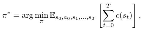 强化学习的标准目标是找到一个能最小化累积成本的策略。