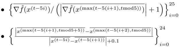 提供给学习优化器的特征示例。这些特征捕捉了损失、梯度和参数更新的历史趋势。