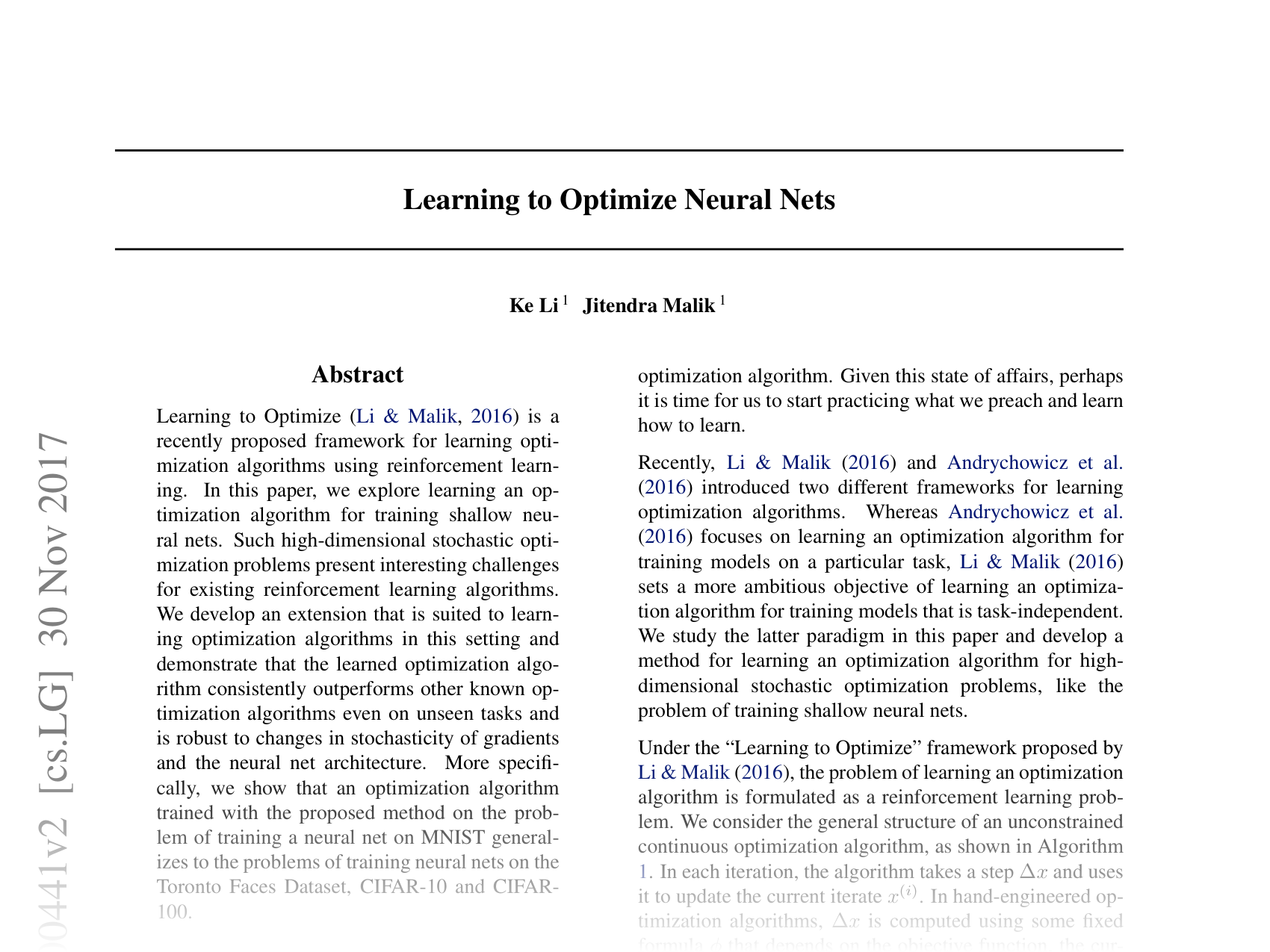 [Learning to Optimize for High-Dimensional Stochastic Problems 🔗](https://arxiv.org/abs/1703.00441)