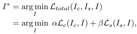 Total loss equation: \\( \\mathcal{L}_{total} = \\alpha \\mathcal{L}_c + \\beta \\mathcal{L}_s \\).