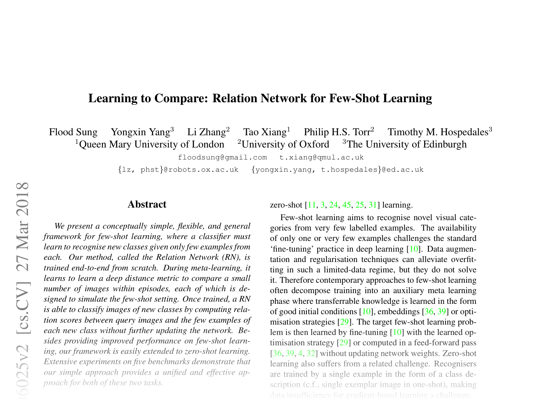 [Learning to Compare: Relation Network for Few-Shot Learning 🔗](https://arxiv.org/abs/1711.06025)