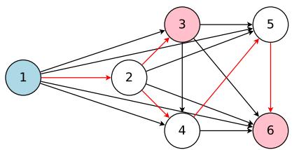 A large computational DAG representing the entire search space, with red edges forming a sampled architecture.
