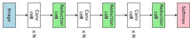 Normal Cells (Conv × N) and Reduction Cells stacked into the final network.