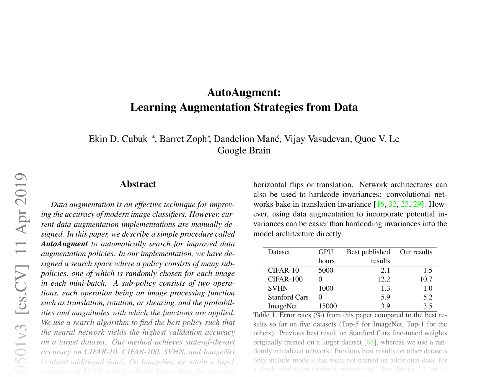 [AutoAugment: Learning Augmentation Strategies from Data 🔗](https://arxiv.org/abs/1805.09501)