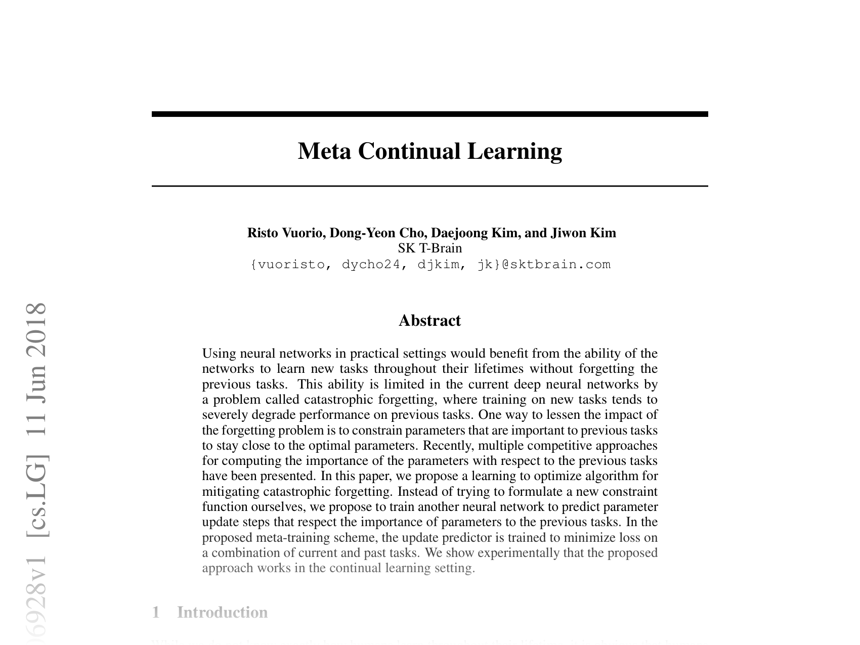 [Meta Continual Learning 🔗](https://arxiv.org/abs/1806.06928)