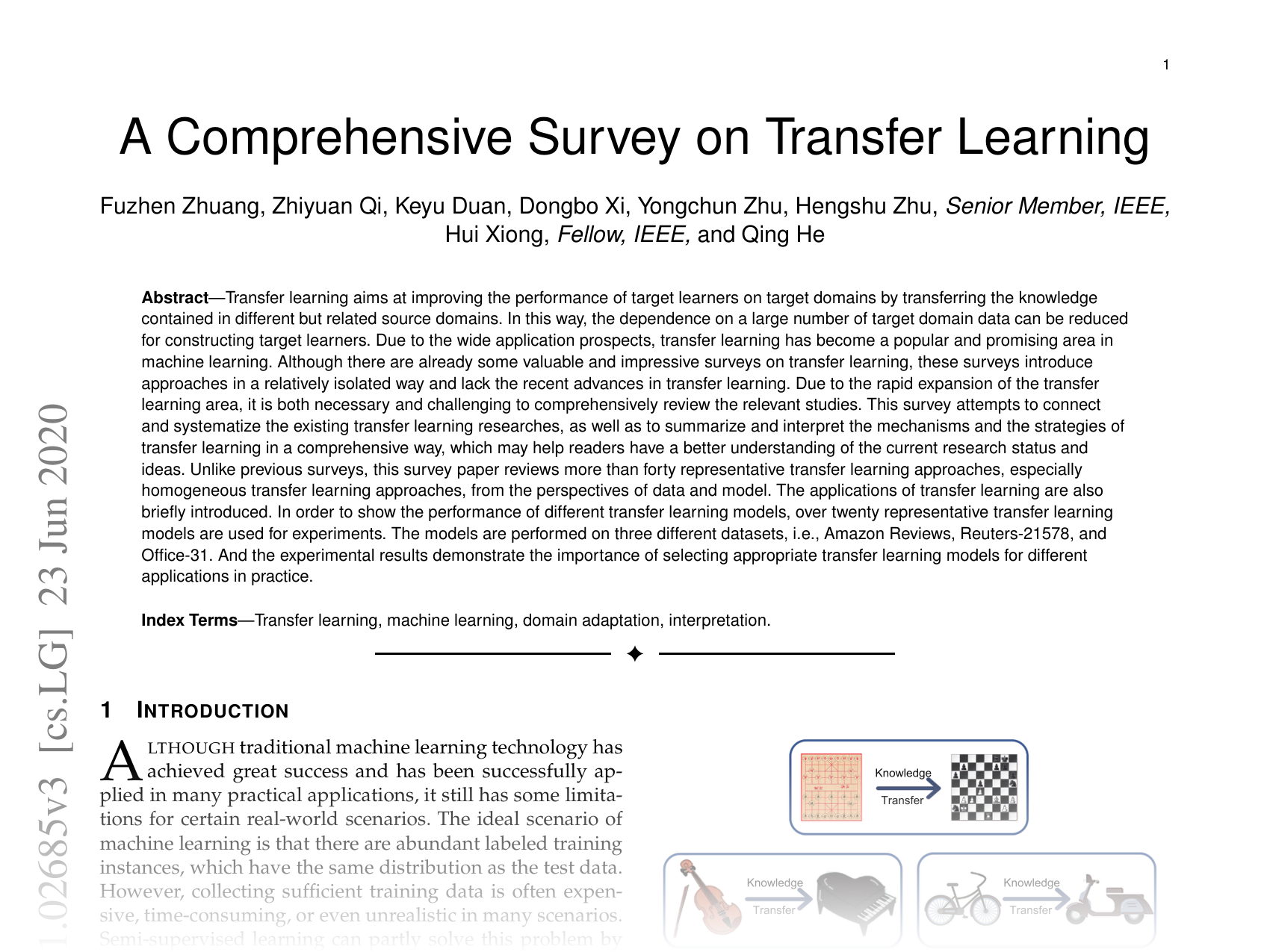 [A Comprehensive Survey on Transfer Learning 🔗](https://arxiv.org/abs/1911.02685)