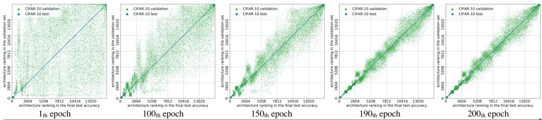 Figure 5: Architecture ranking stability over epochs.