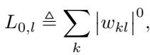L0 范数的公式，即权重绝对值的零次方的求和。