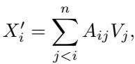 Equation for computing the output as a weighted sum of Values.