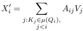 Equation for routing attention, where a query attends only to keys in the same cluster.