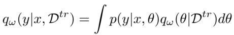 摊销概率模型中的预测公式，涉及对 theta 的积分。