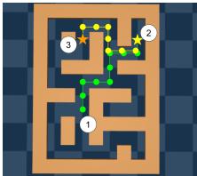The AntMaze environment uses the same maze layouts but with a complex, high-dimensional quadruped robot, making the control problem much harder.