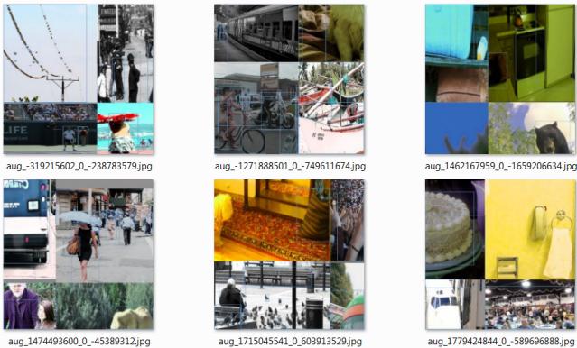 Figure 3 shows examples of Mosaic data augmentation, where four different images are combined into a single training image, creating a collage-like effect.