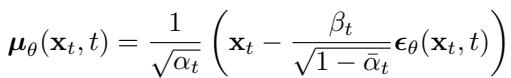 The reparameterization of the reverse process mean to predict noise instead of the mean directly.