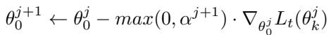 La-MAML 权重更新规则。新的学习率向量 alpha 在用于更新模型权重之前被裁剪到零。