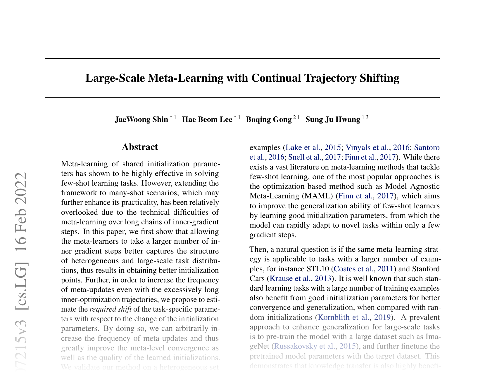 [Large-Scale Meta-Learning with Continual Trajectory Shifting 🔗](https://arxiv.org/abs/2102.07215)