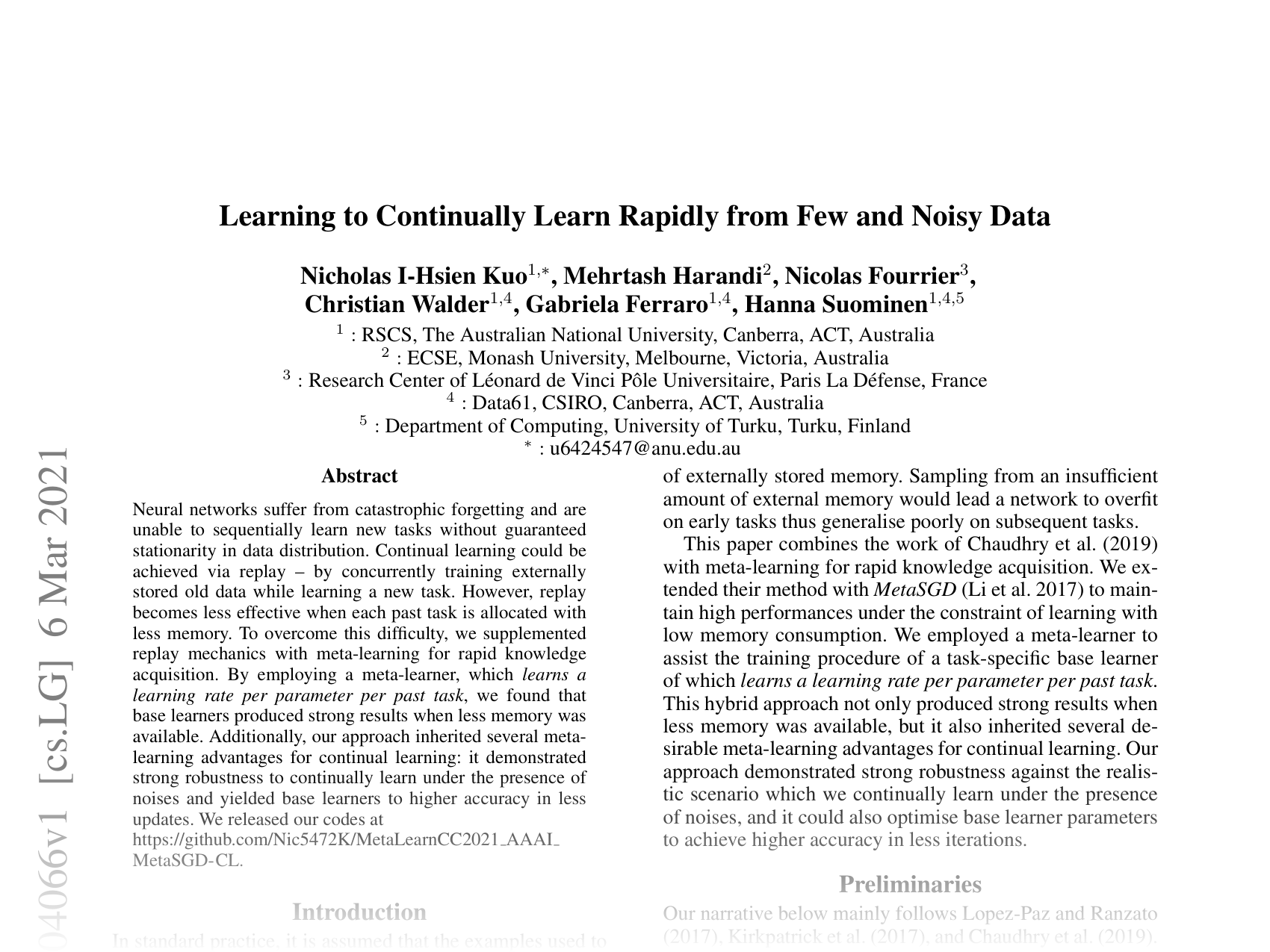 [Learning to Continually Learn Rapidly from Few and Noisy Data 🔗](https://arxiv.org/abs/2103.04066)