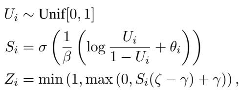 Hard Concrete 分布的方程允许对二元掩码进行可微近似。